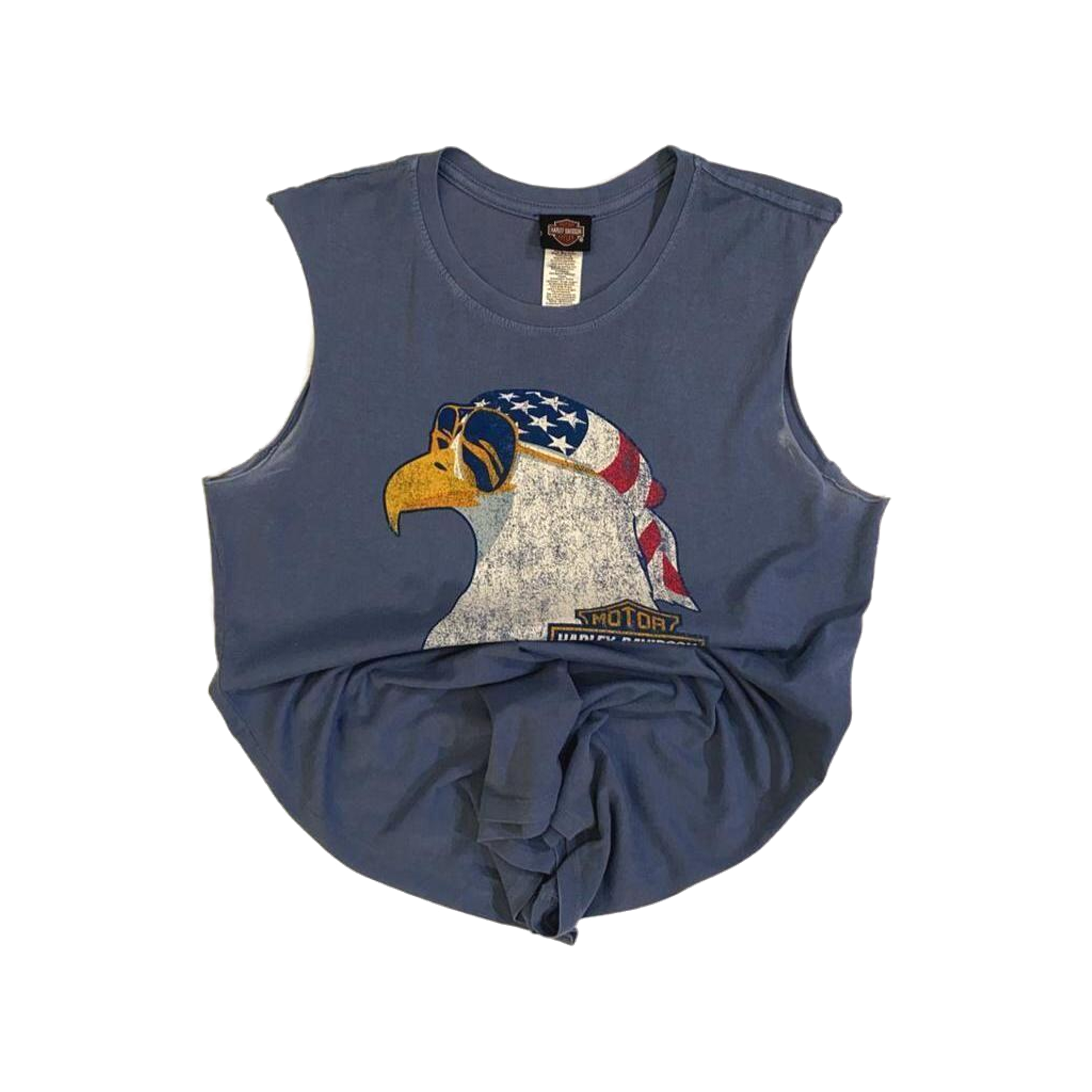 1680 Harley Davidson Women's American Flag Eagle Sleeveless Muscle T Slate Blue M