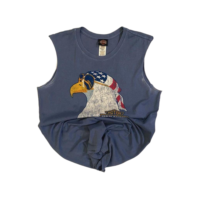 Harley Davidson Women's American Flag Eagle Sleeveless Muscle T Slate Blue M