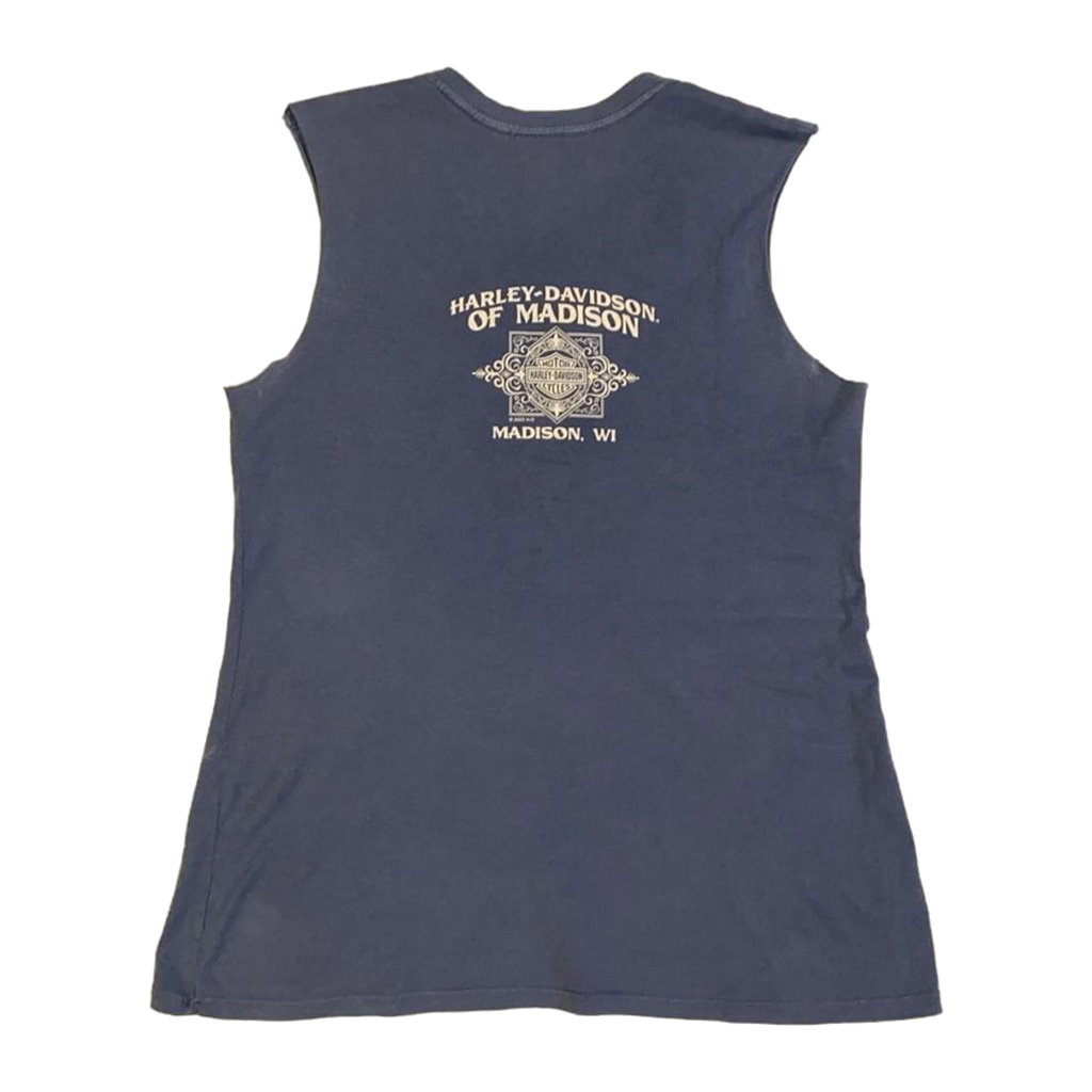 1680 Harley Davidson Women's American Flag Eagle Sleeveless Muscle T Slate Blue M