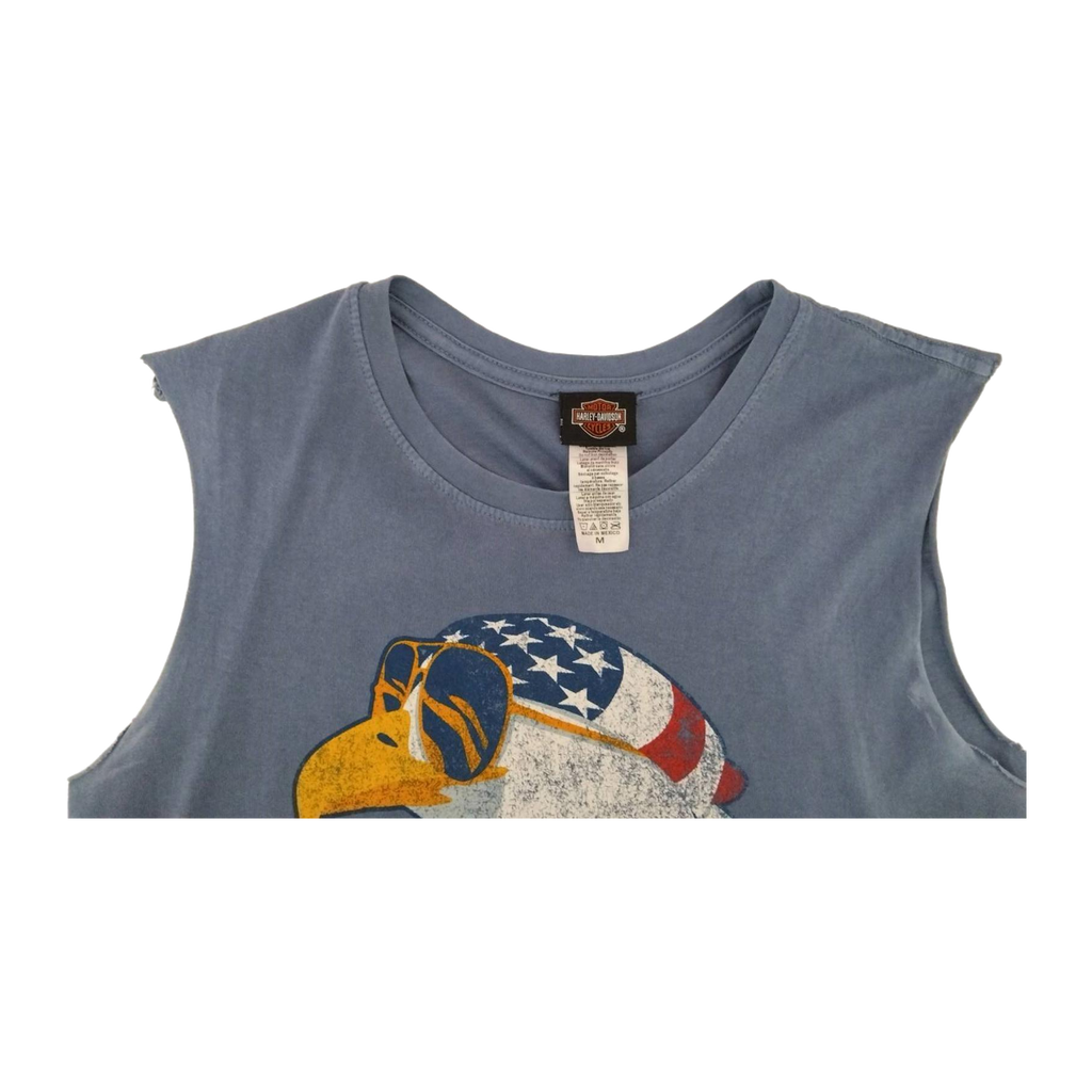 1680 Harley Davidson Women's American Flag Eagle Sleeveless Muscle T Slate Blue M
