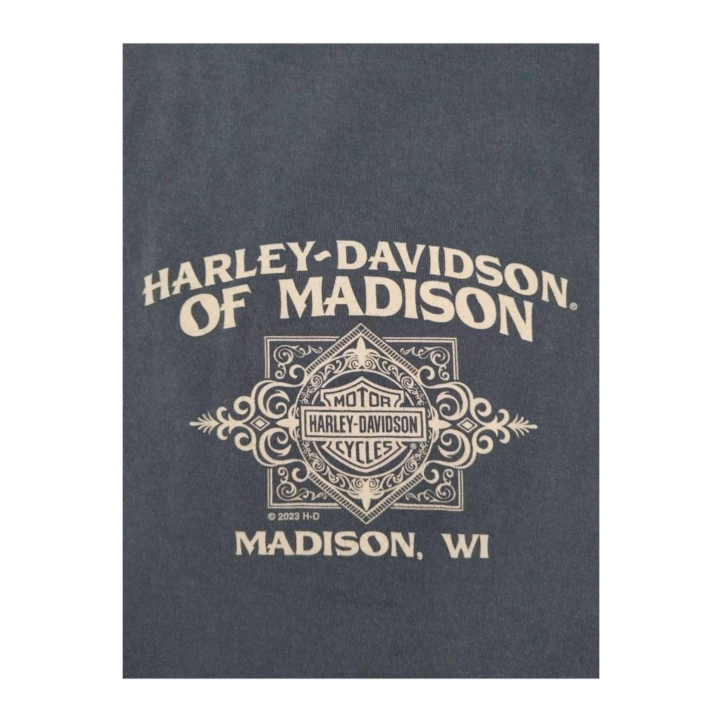 1680 Harley Davidson Women's American Flag Eagle Sleeveless Muscle T Slate Blue M