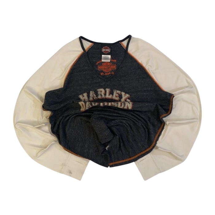 Harley Davidson Women's Embroidered Logo Long Sleeve T Shirt Grey 2XL