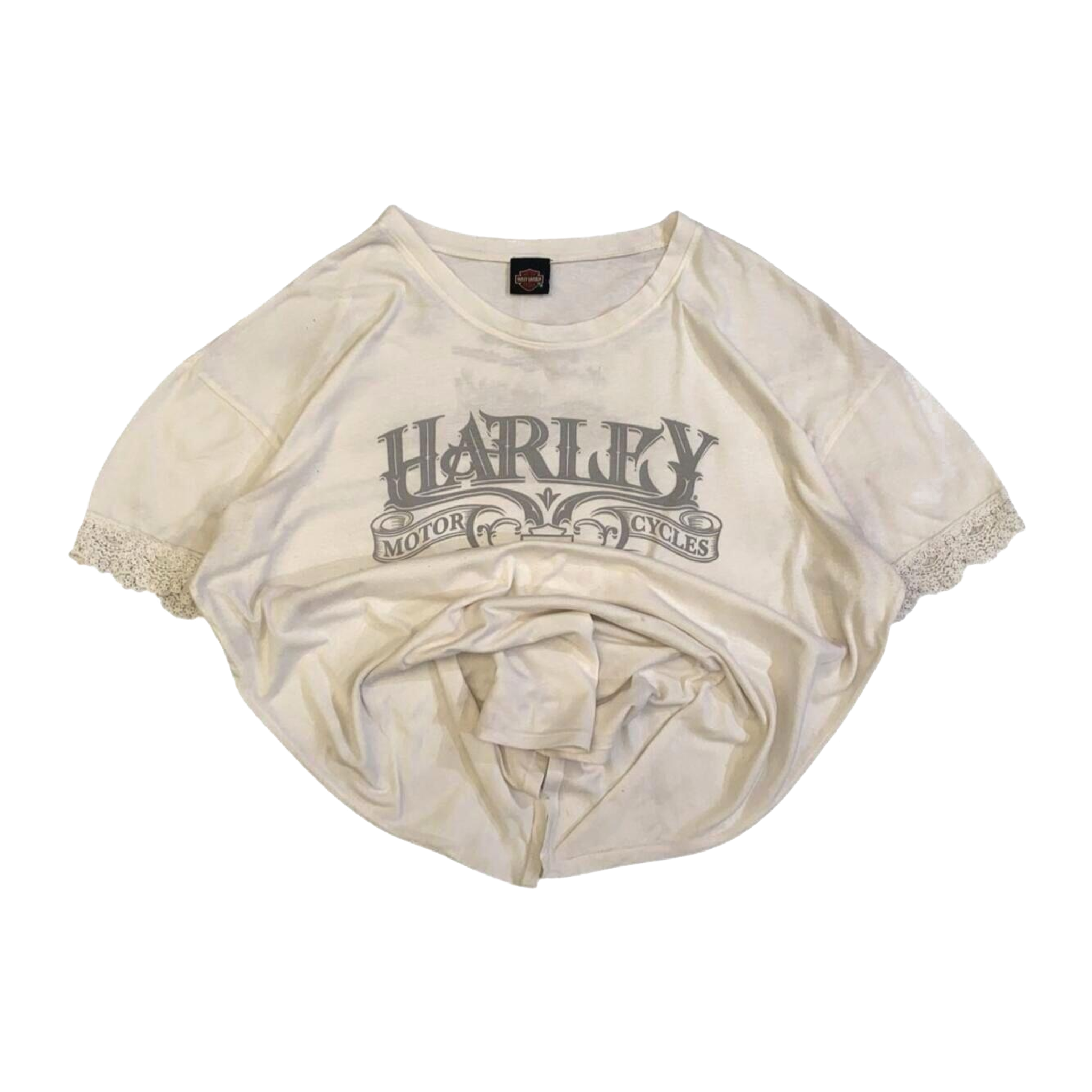 1592 Harley Davidson Women's Vintage Logo Lace Trim Short Sleeve T Shirt White 2XL