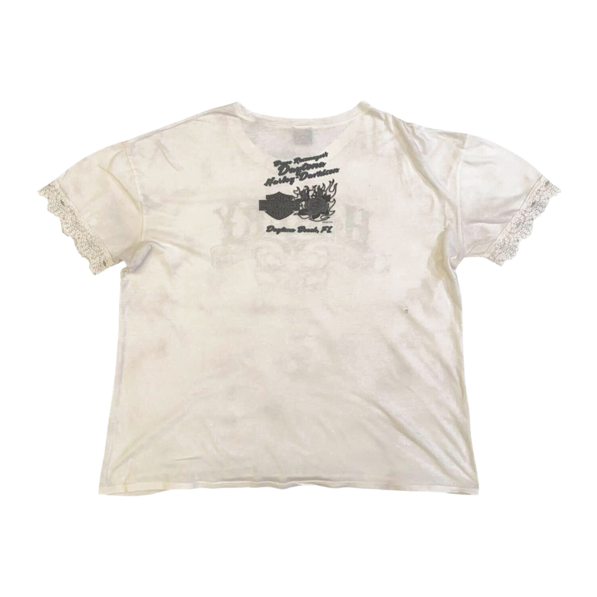 1592 Harley Davidson Women's Vintage Logo Lace Trim Short Sleeve T Shirt White 2XL