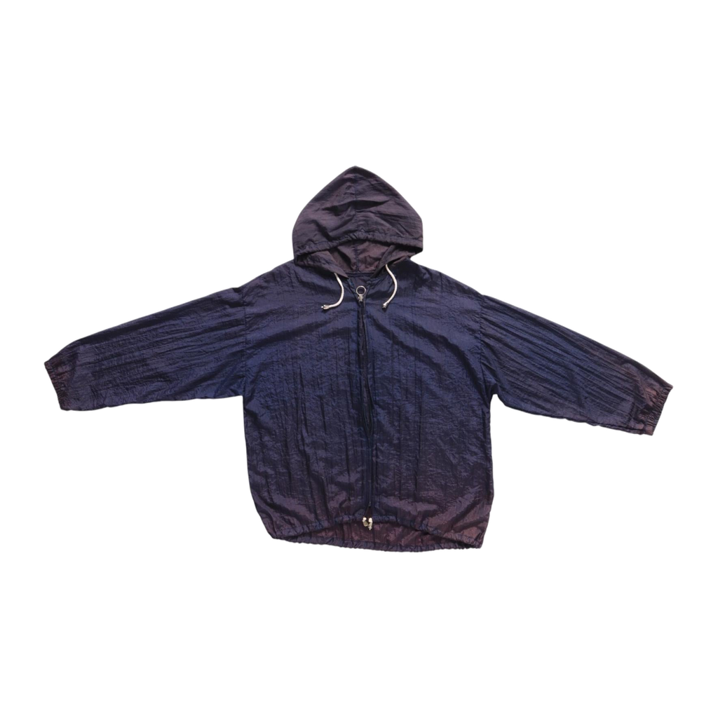 Baggy Fit Full Zip Hooded Ombre Windbreaker Navy Brown L