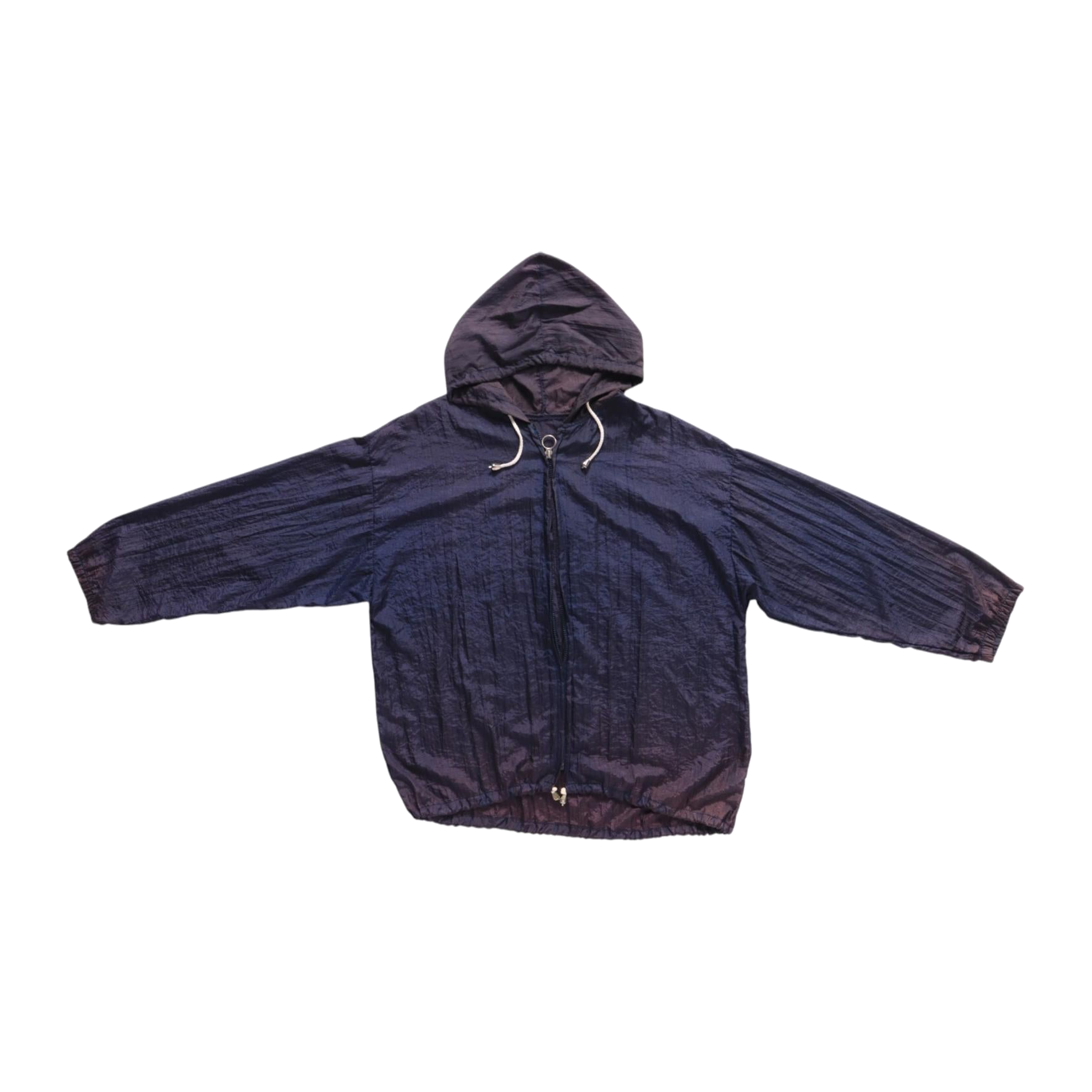 Baggy Fit Full Zip Hooded Ombre Windbreaker Navy Brown L