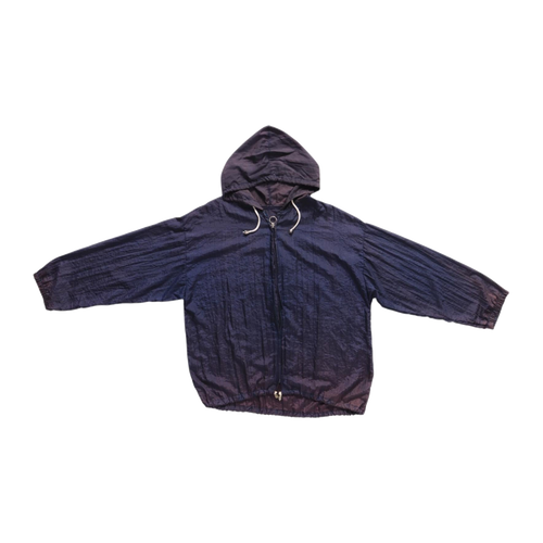 Baggy Fit Full Zip Hooded Ombre Windbreaker Navy Brown L