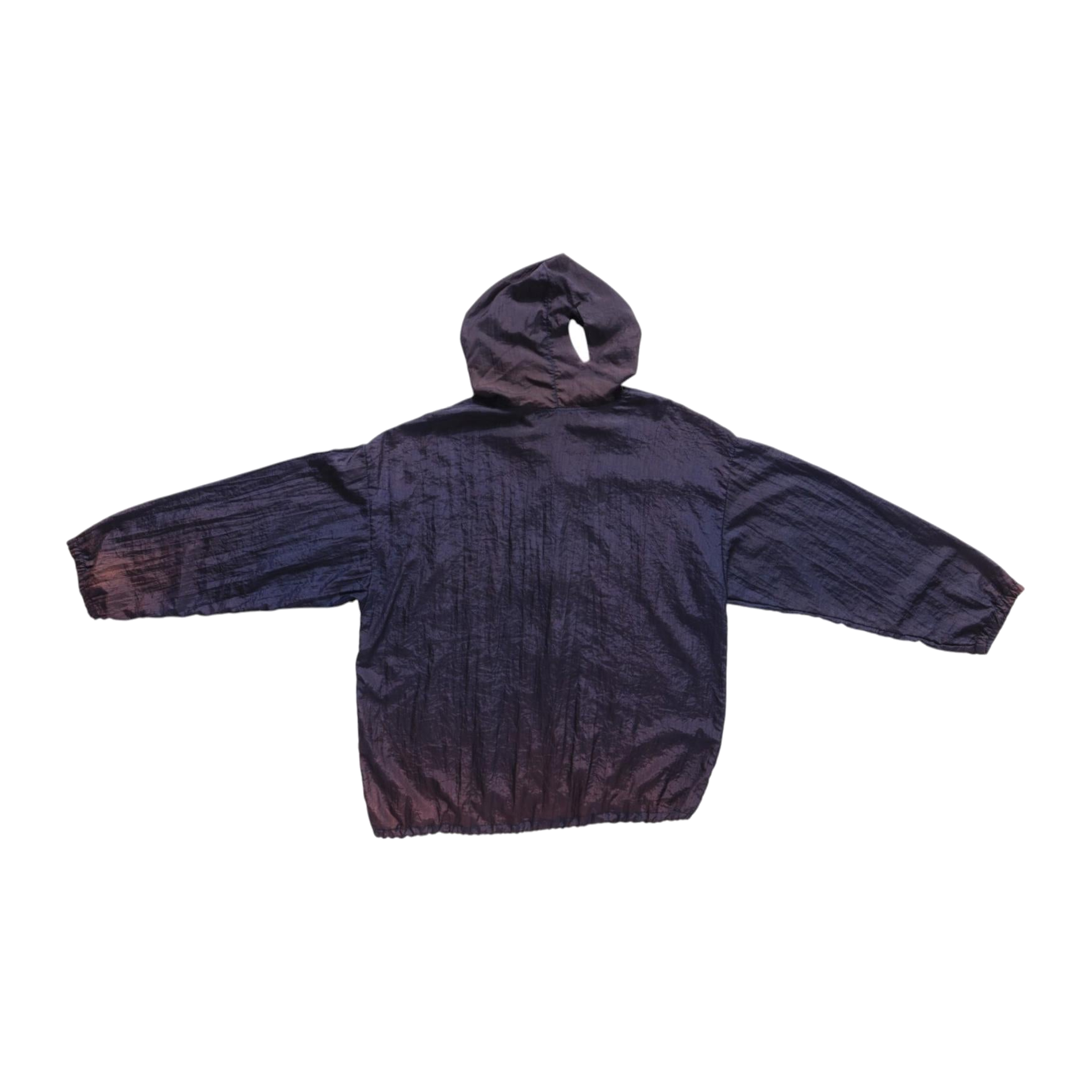 Baggy Fit Full Zip Hooded Ombre Windbreaker Navy Brown L