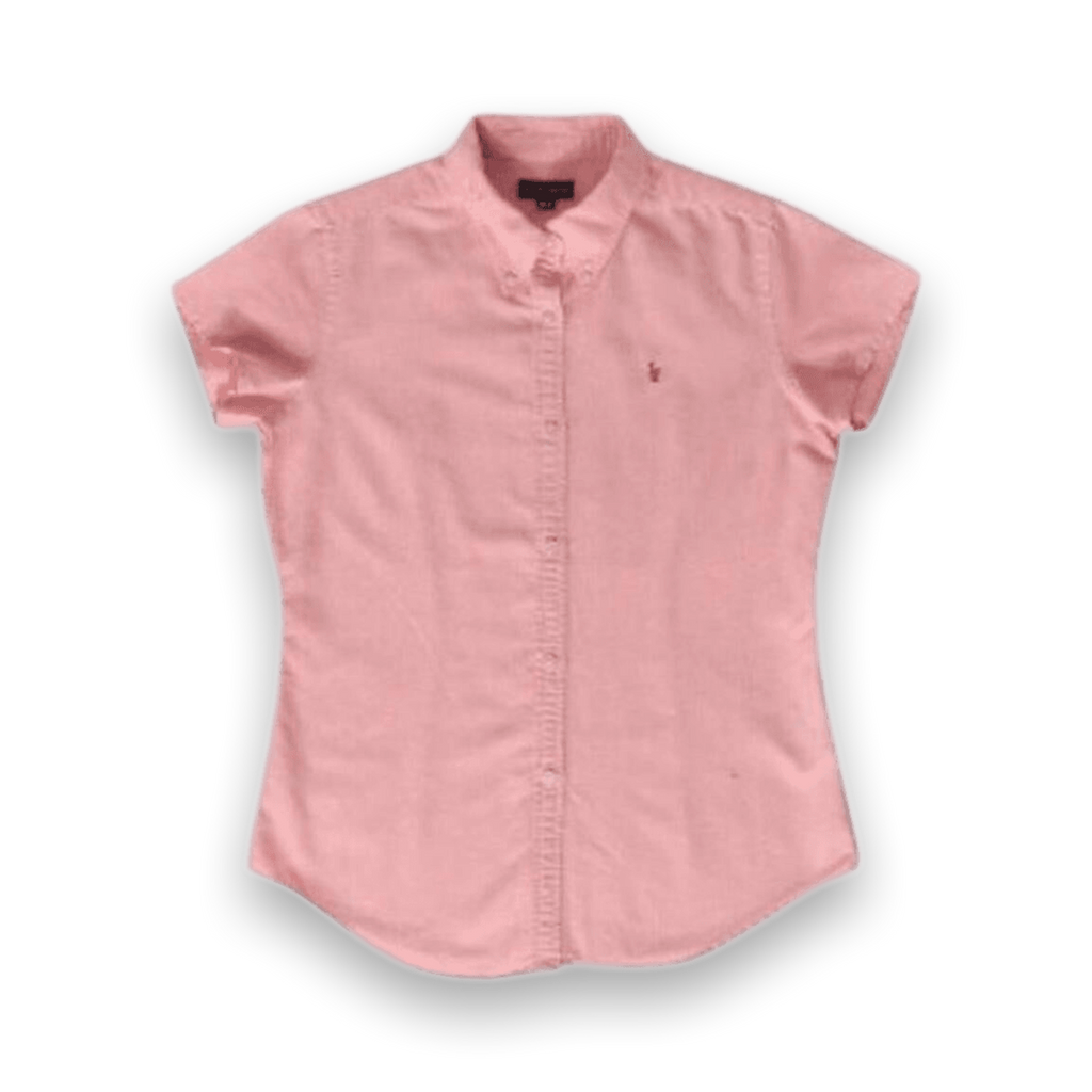 Ralph Lauren Women's Short Sleeve Cotton Button Down Shirt Pink XS