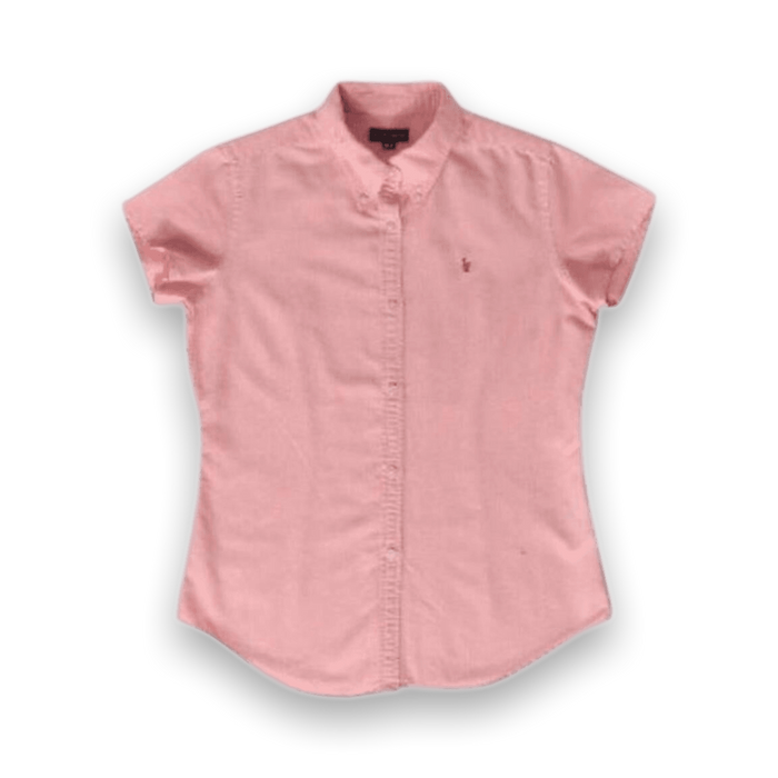 Ralph Lauren Women's Short Sleeve Cotton Button Down Shirt Pink XS