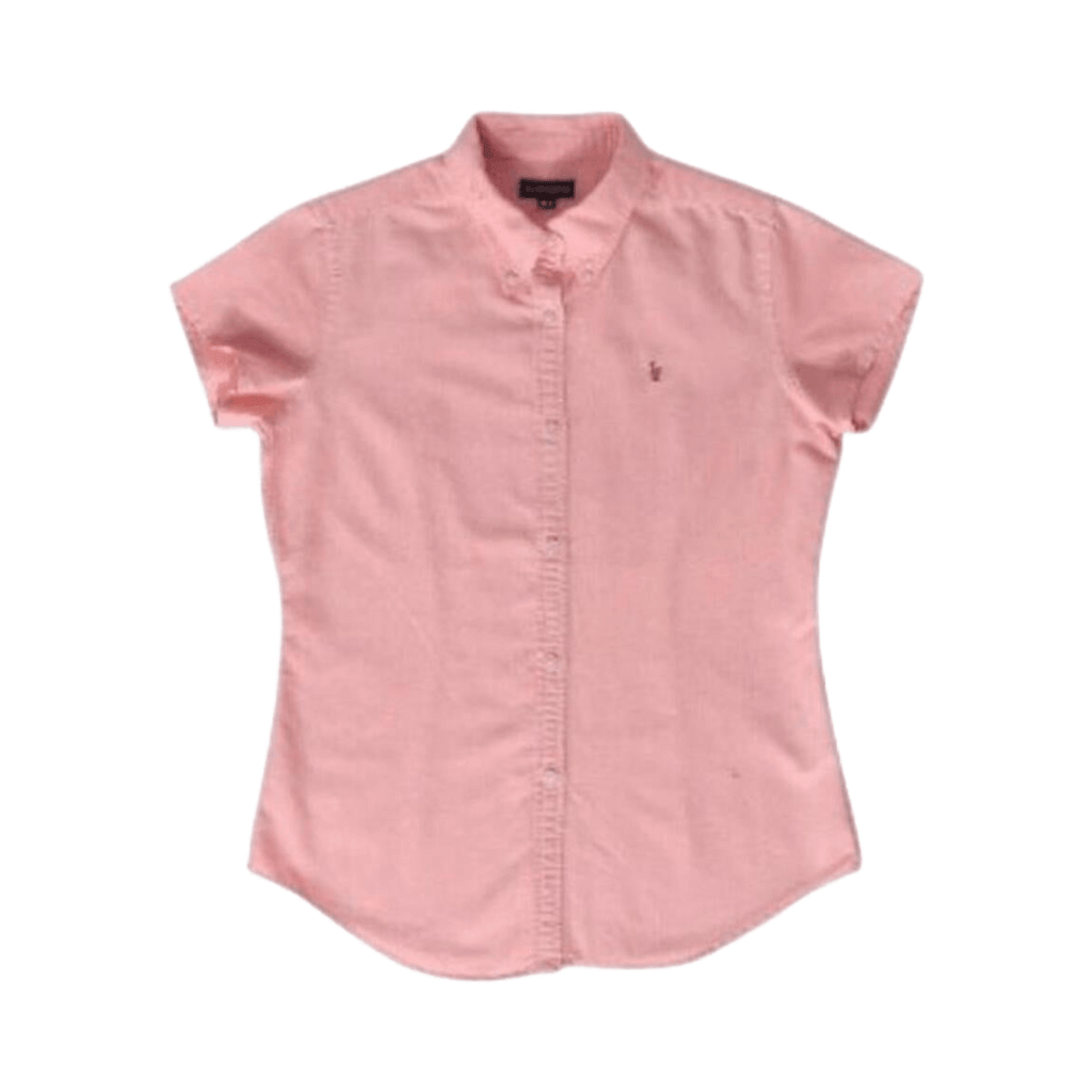 Ralph Lauren Women's Short Sleeve Cotton Button Down Shirt Pink XS