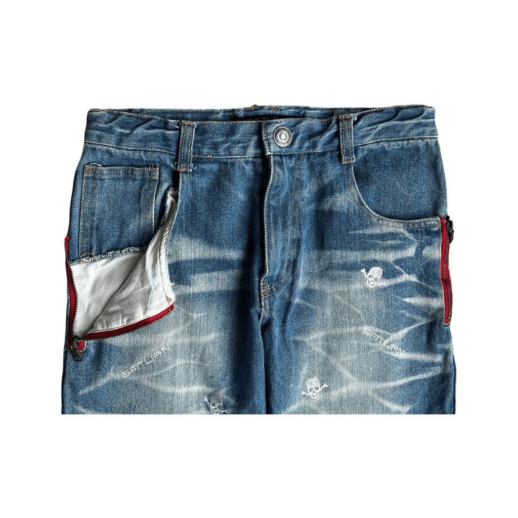 Mars Jupiter Japan Y2K Vintage Women's Skull Patch Denim Shorts 4