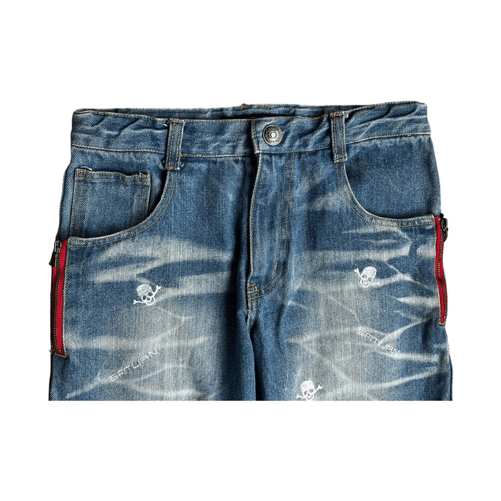 Mars Jupiter Japan Y2K Vintage Women's Skull Patch Denim Shorts 4
