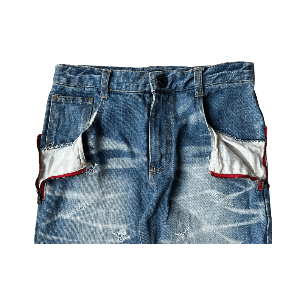 Mars Jupiter Japan Y2K Vintage Women's Skull Patch Denim Shorts 4