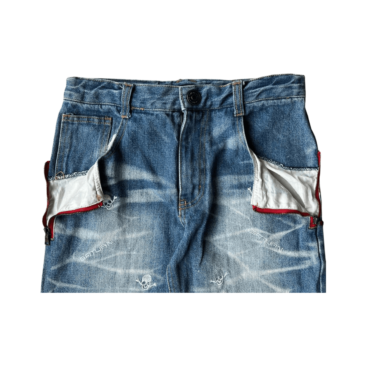 Mars Jupiter Japan Y2K Vintage Women's Skull Patch Denim Shorts 4