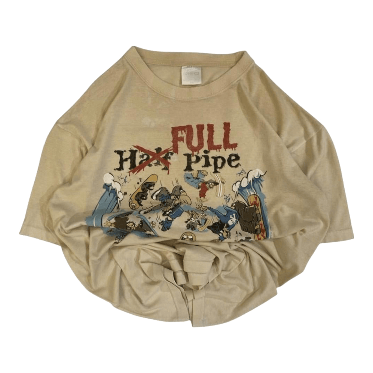 Med Men's Full Pipe 1990's Skateboard Graphic Short Sleeve T Shirt Beige M