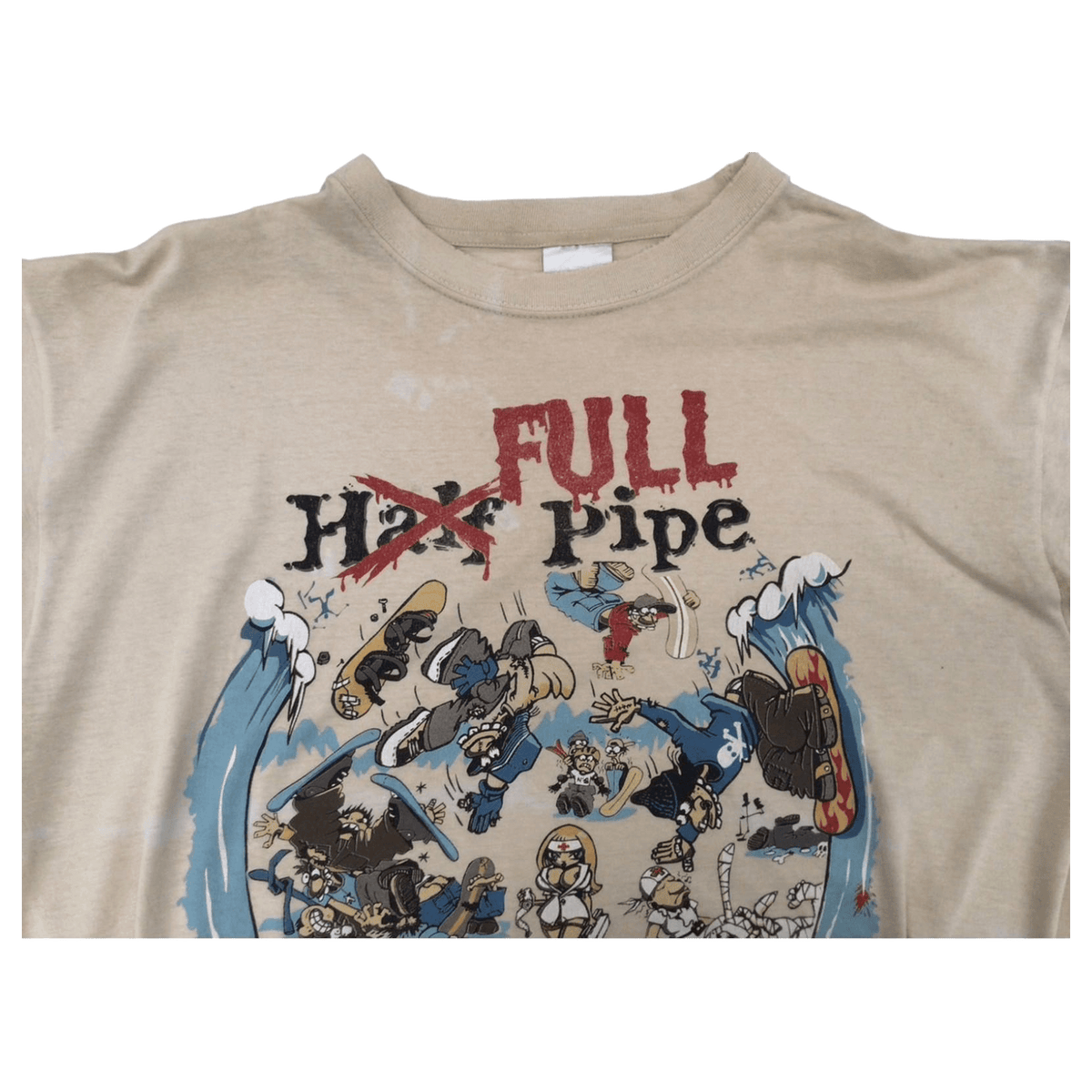 Med Men's Full Pipe 1990's Skateboard Graphic Short Sleeve T Shirt Beige M