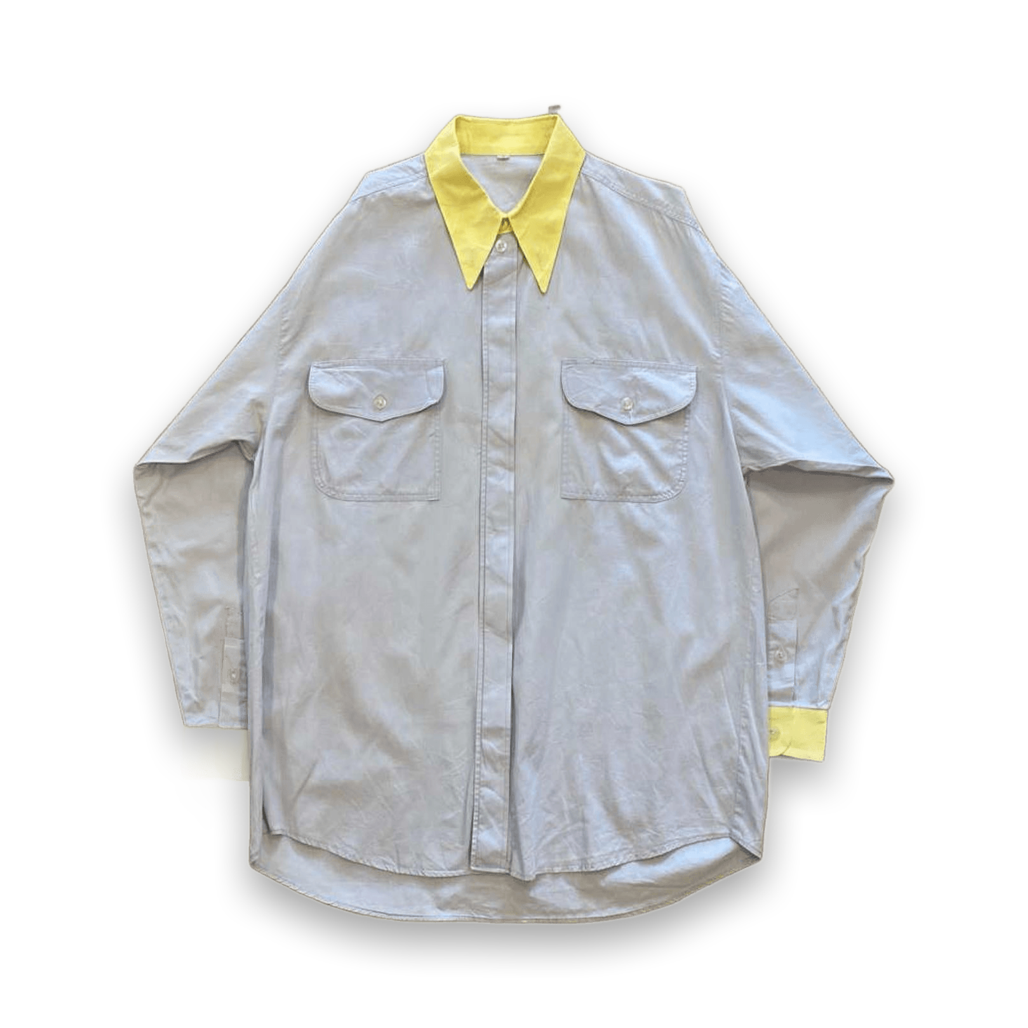 Vintage Japanese Collared Work Button Up Shirt Grey M
