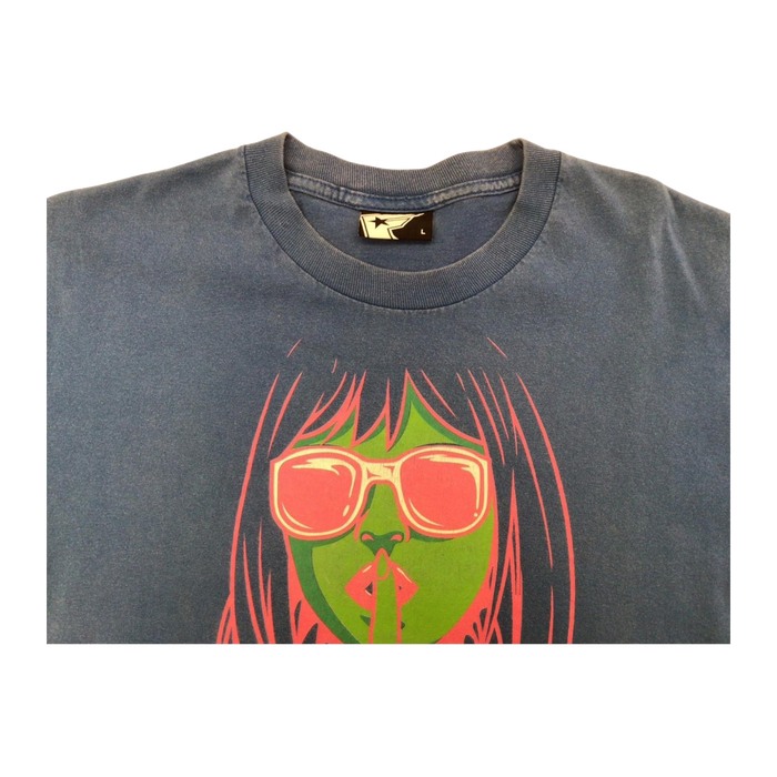 Famous Y2K Graphic Print Short Sleeve T-Shirt Blue L