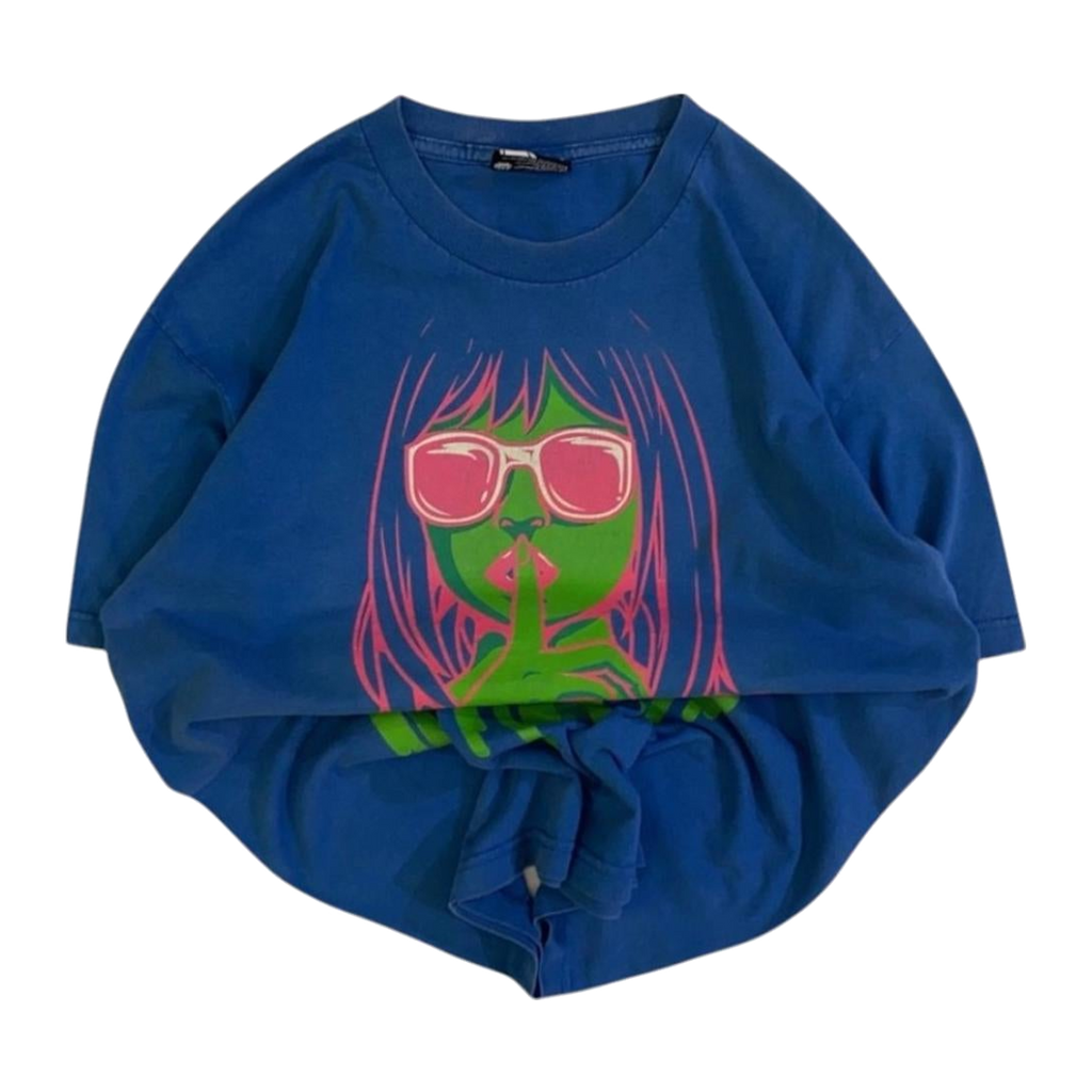 1110 Famous Y2K Graphic Print Short Sleeve T-Shirt Blue L