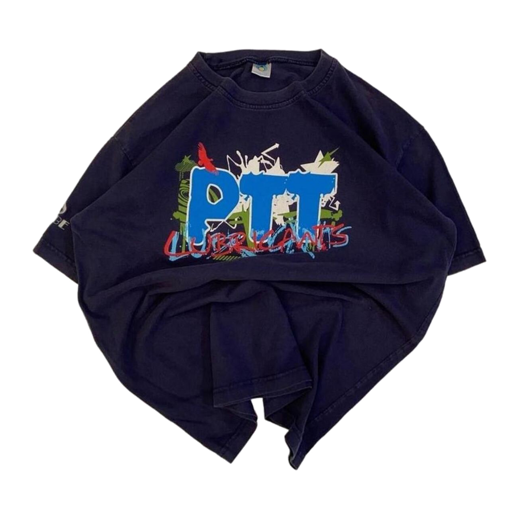 133 PTT Lube Y2K Graphic Short Sleeve T Shirt Navy M