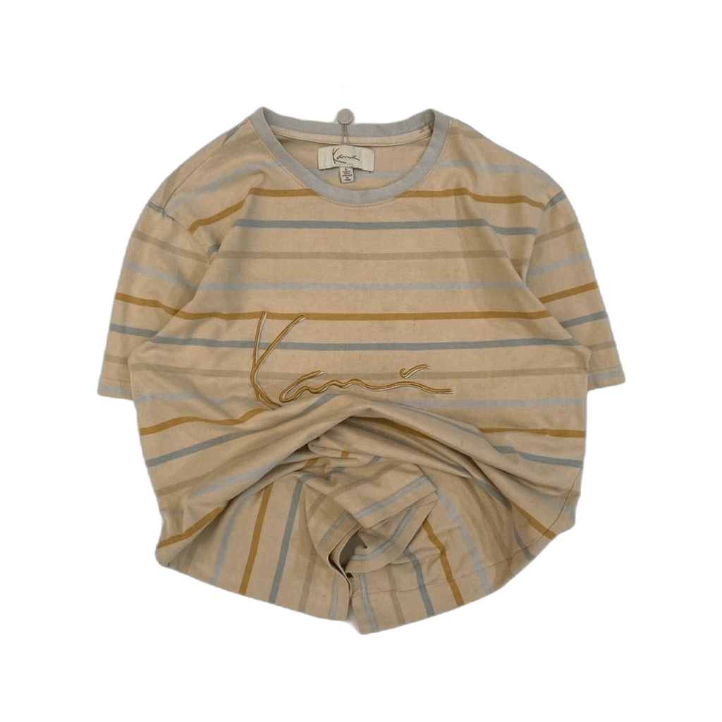 Karl Kani Y2K Baggy Striped Short Sleeve T Shirt Beige L
