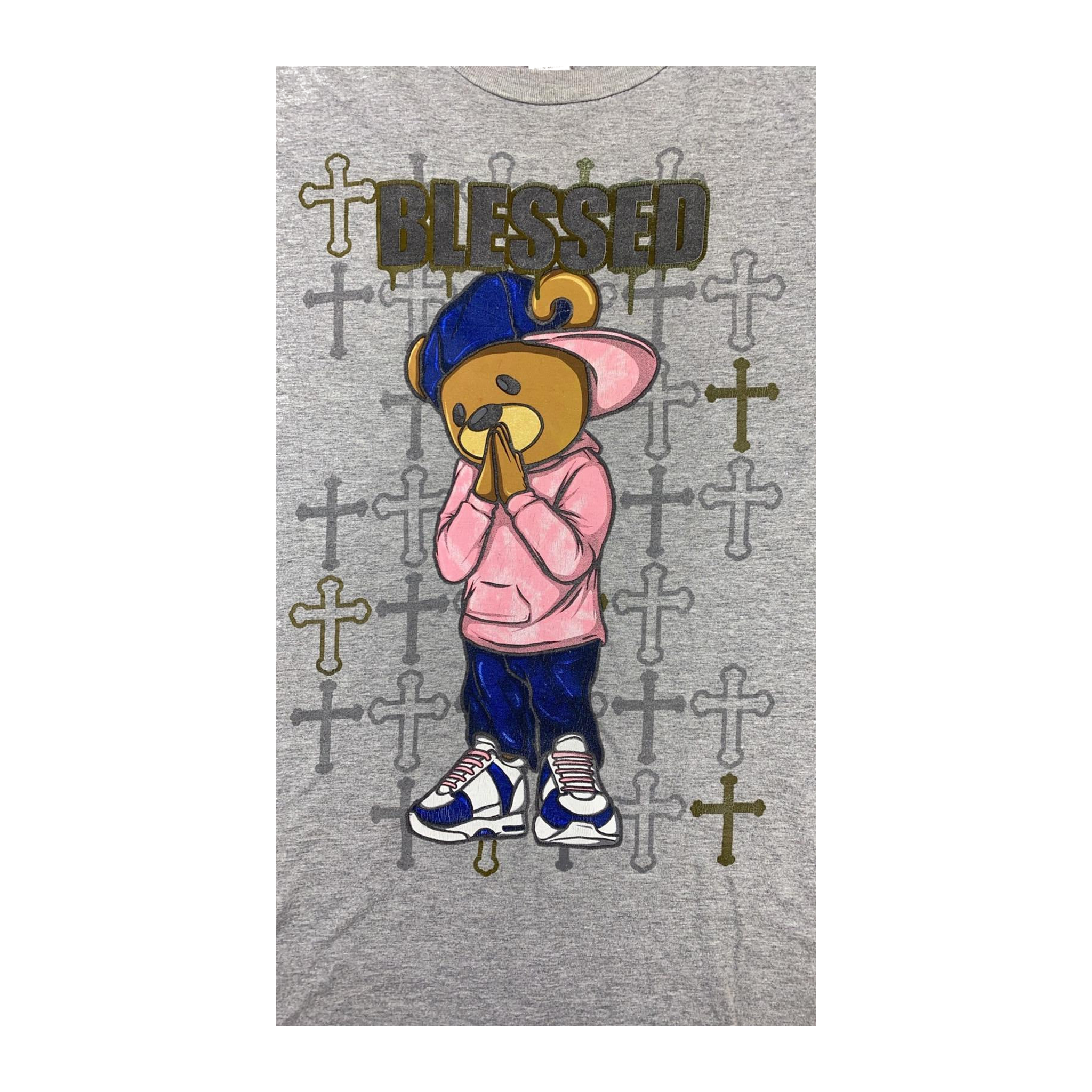 0055 BLESSED Y2K Hip Hop Baggy Graphic Short Sleeve T Shirt Grey L