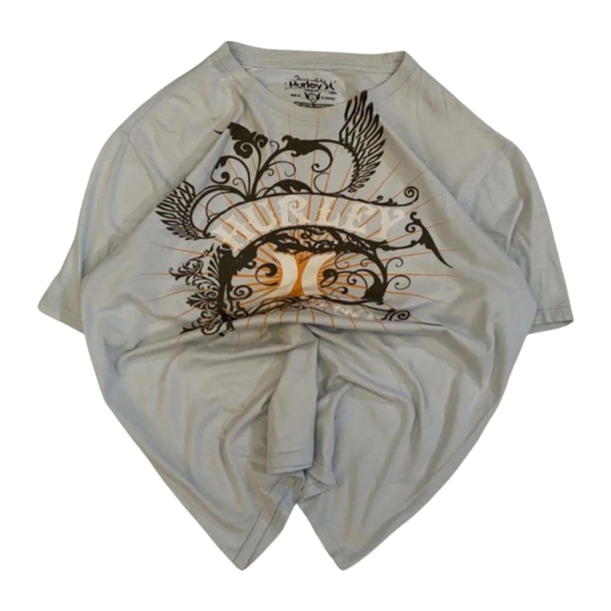 138 Hurley 2000s Tattoo Graphic Casual Short Sleeve T Shirt Light Blue L