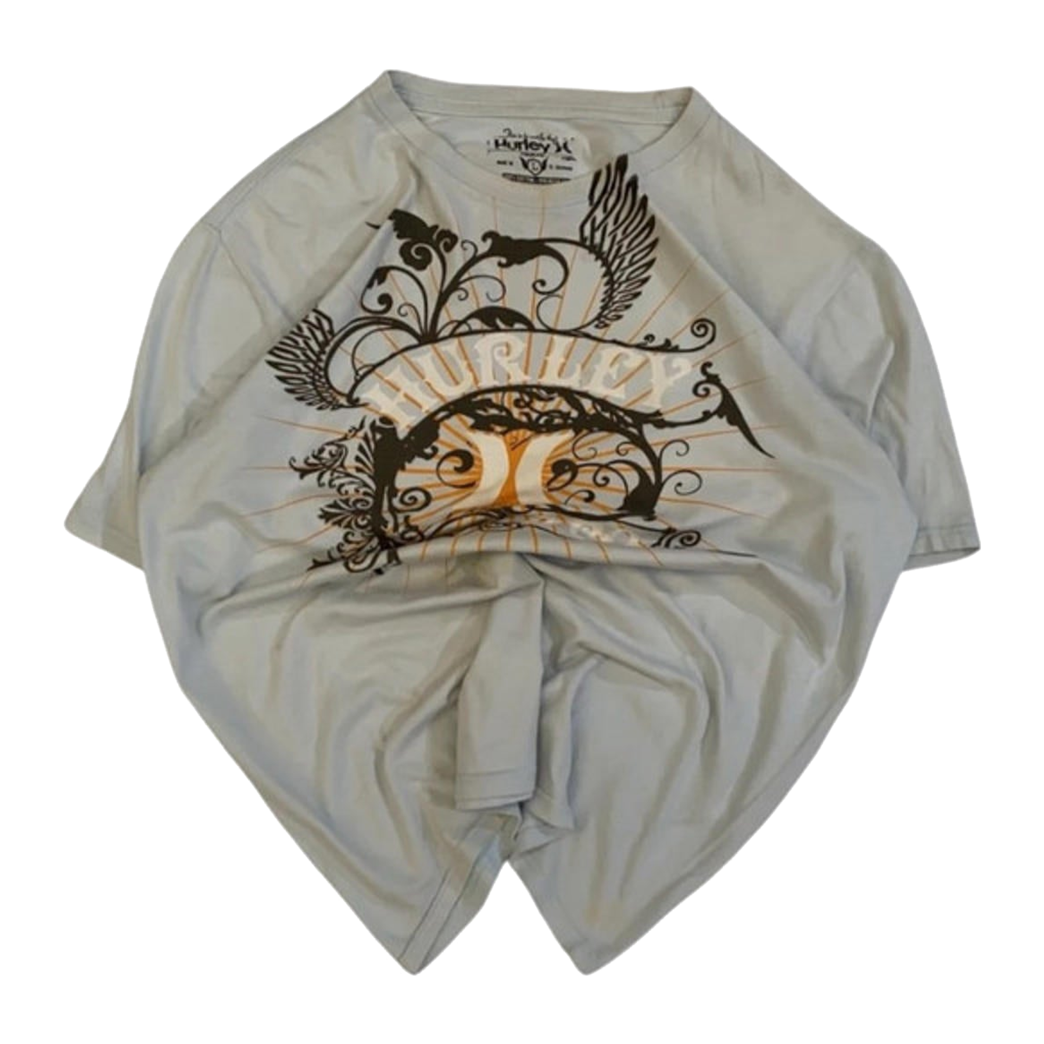 138 Hurley 2000s Tattoo Graphic Casual Short Sleeve T Shirt Light Blue L
