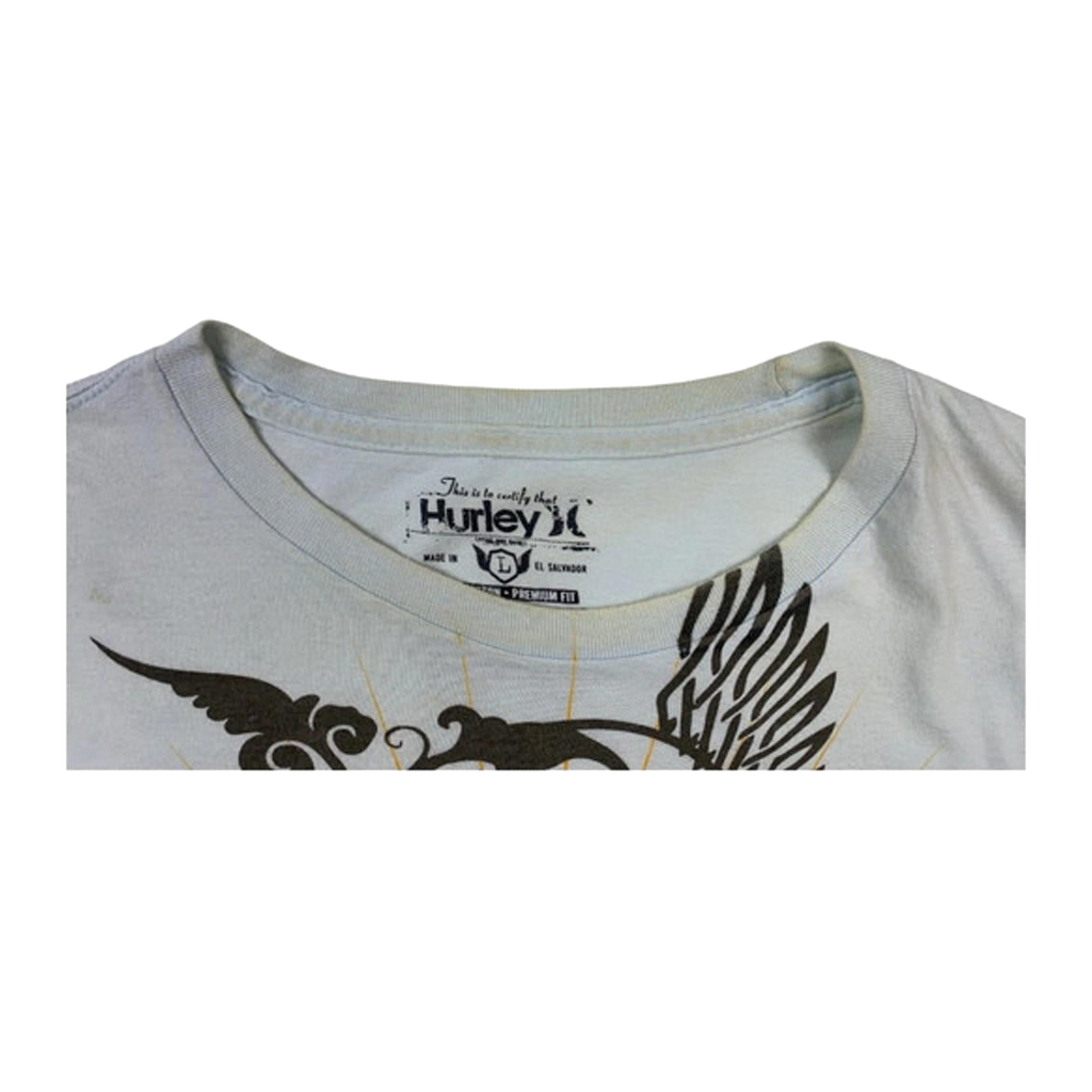 138 Hurley 2000s Tattoo Graphic Casual Short Sleeve T Shirt Light Blue L
