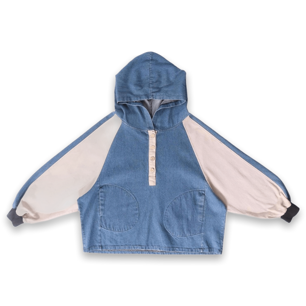 Y2K Women's Denim Hooded Color Block Jacket Beige L