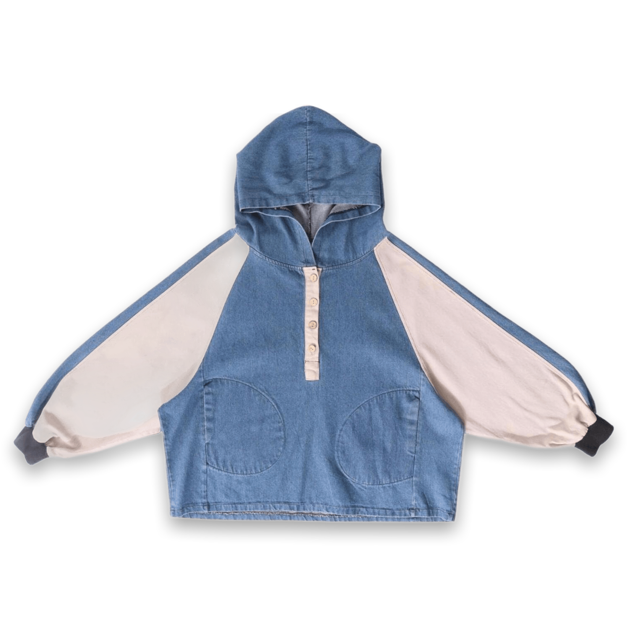 Y2K Women's Denim Hooded Color Block Jacket Beige L