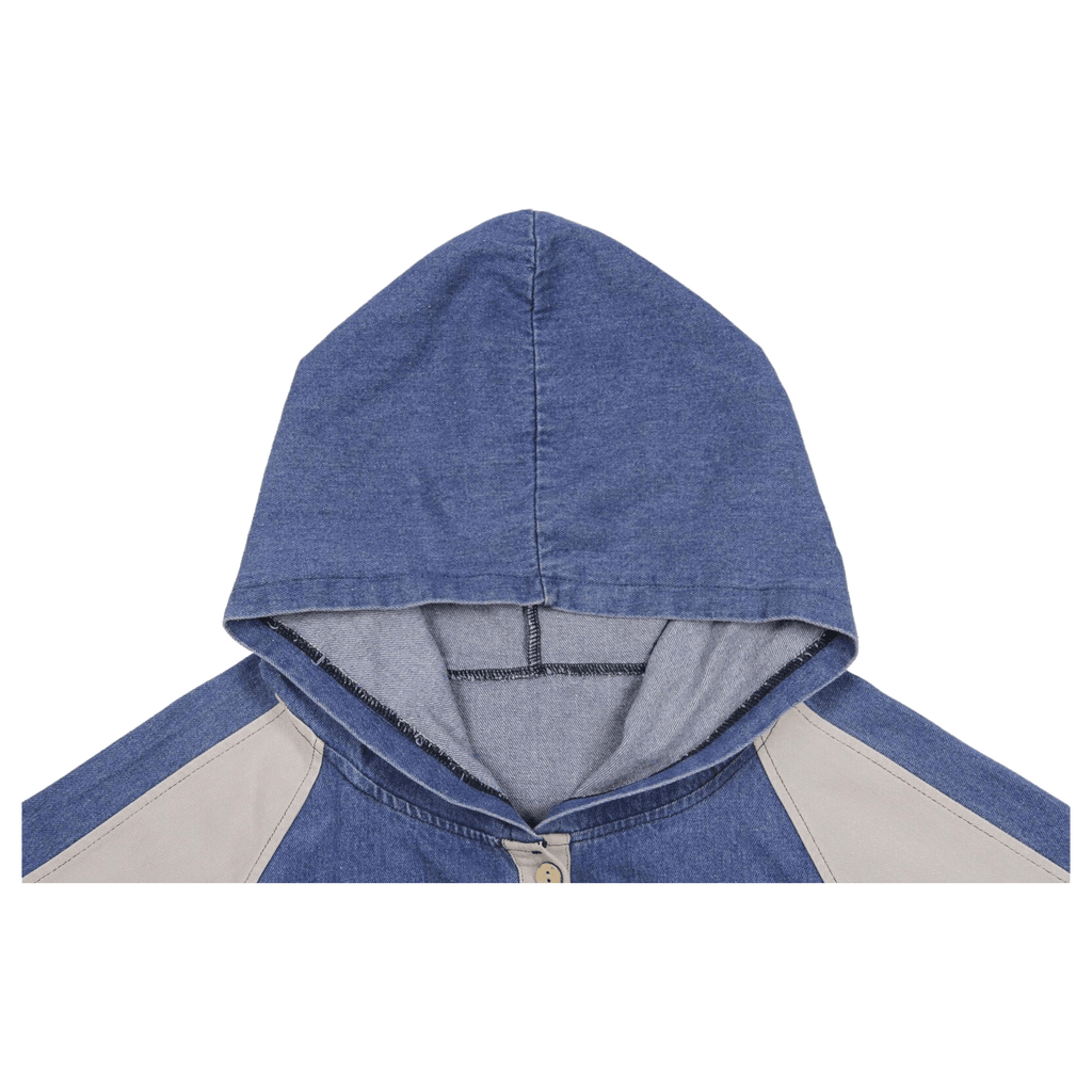 Y2K Women's Denim Hooded Color Block Jacket Beige L