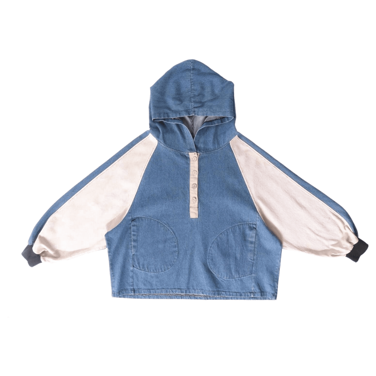 Y2K Women's Denim Hooded Color Block Jacket Beige L