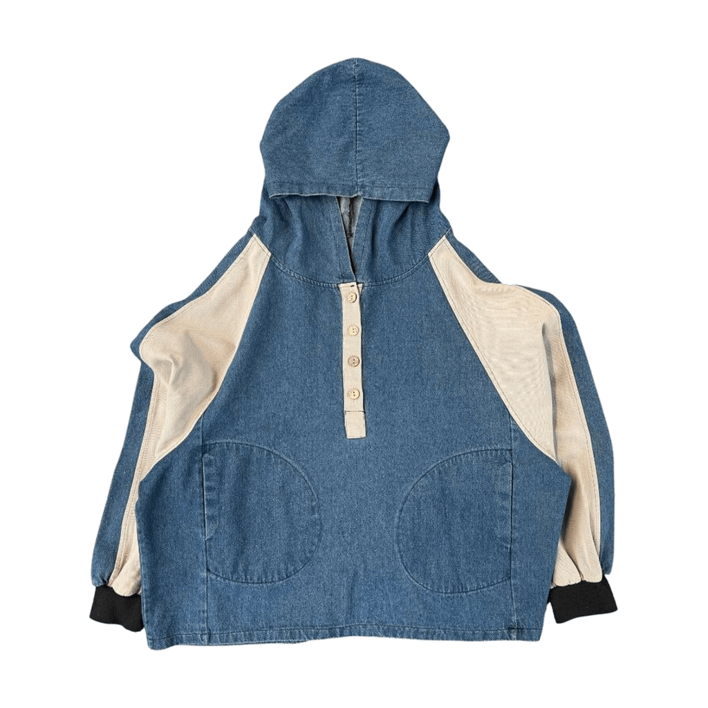 Y2K Women's Denim Hooded Color Block Jacket Beige L