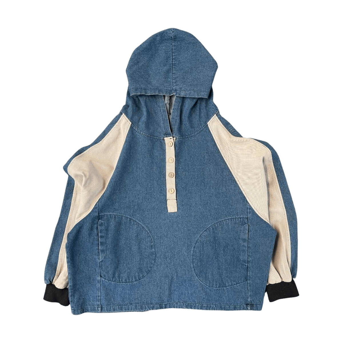 Y2K Women's Denim Hooded Color Block Jacket Beige L