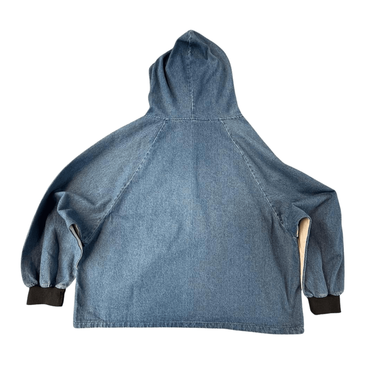 Y2K Women's Denim Hooded Color Block Jacket Beige L