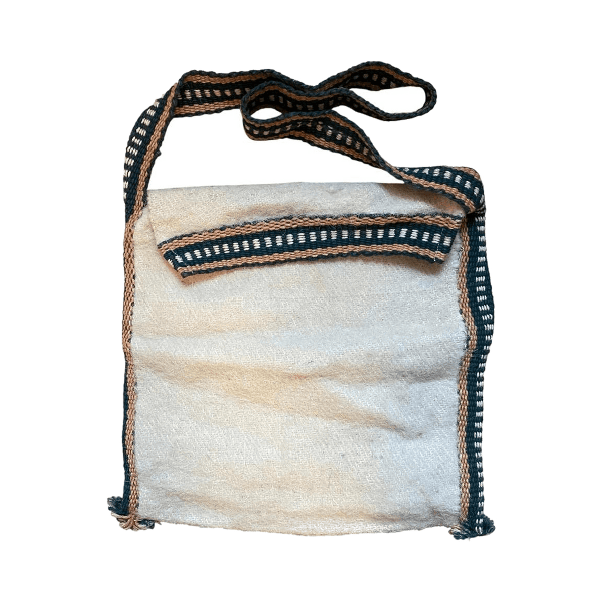 Japan Vintage Woven Wool with Knitted Accent Tote Bag Cream
