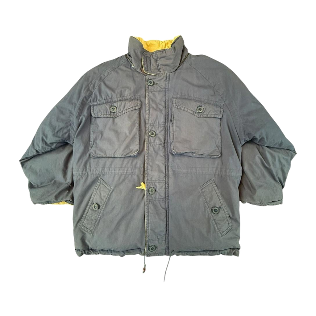 Goose Down Jacket Quilted Heavy Winter Vintage 1980's Coat Blue L
