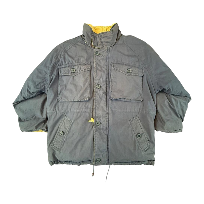 Goose Down Jacket Quilted Heavy Winter Vintage 1980's Coat Blue L