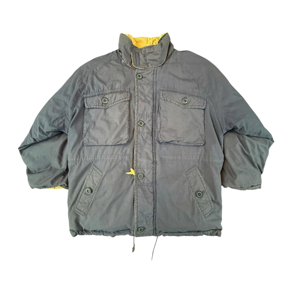 Goose Down Jacket Quilted Heavy Winter Vintage 1980's Coat Blue L