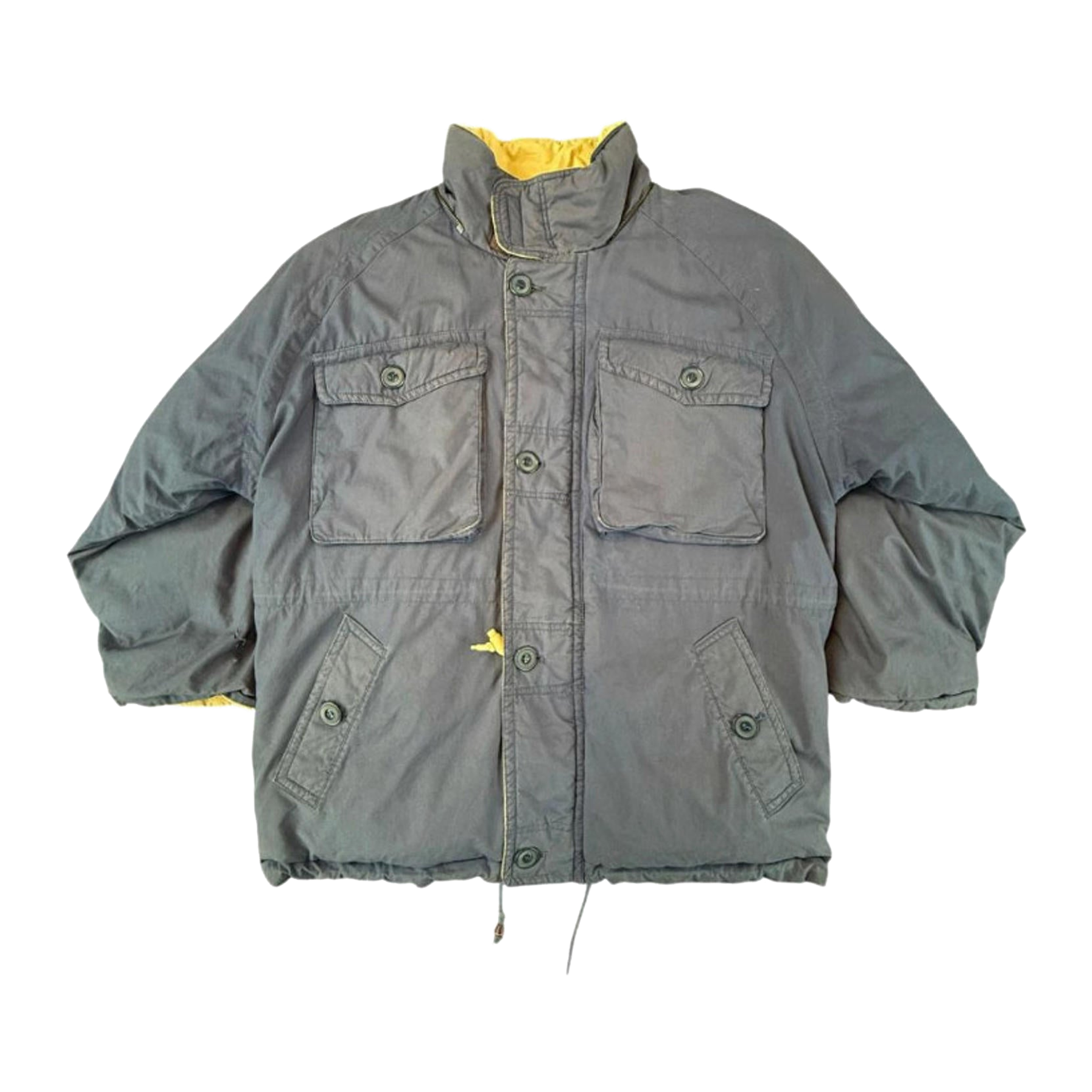 Goose Down Jacket Quilted Heavy Winter Vintage 1980's Coat Blue L
