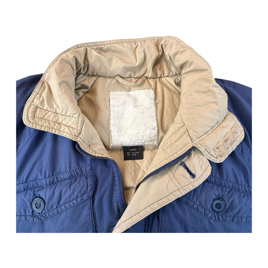 Goose Down Jacket Quilted Heavy Winter Vintage 1980's Coat Blue L