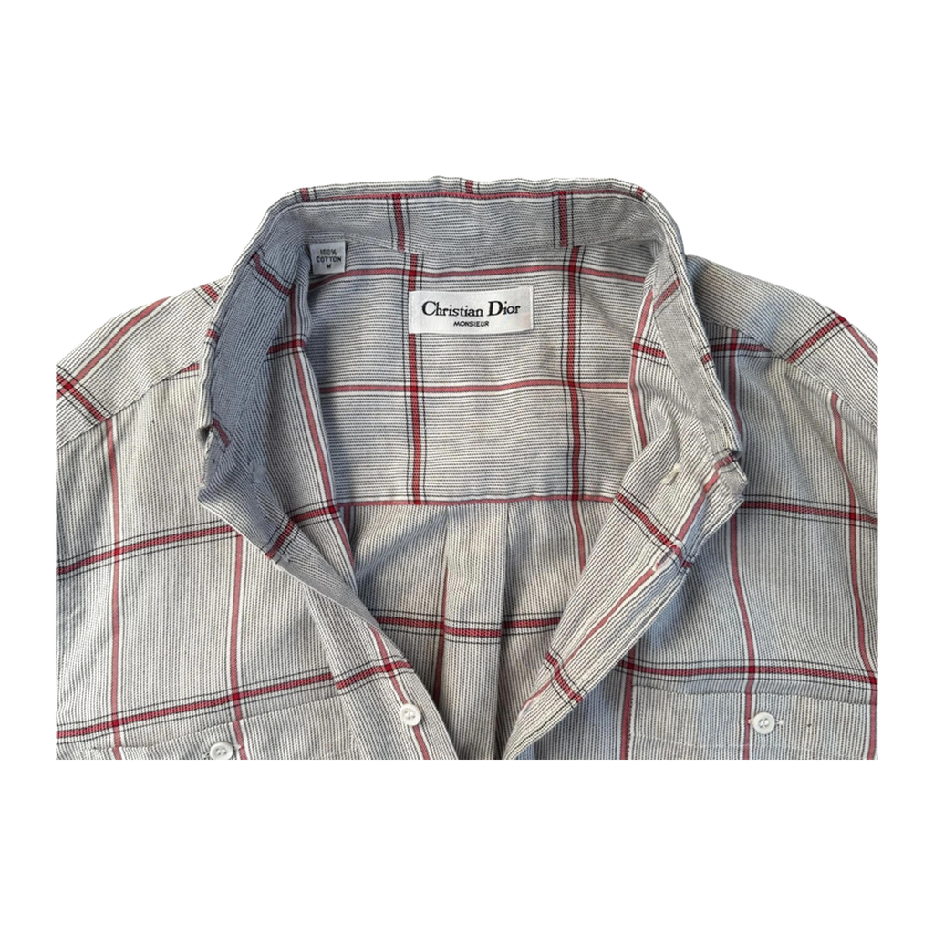 Christian Dior Monsieur Men’s Shirt 1980’s Vintage Pale Grey Red M