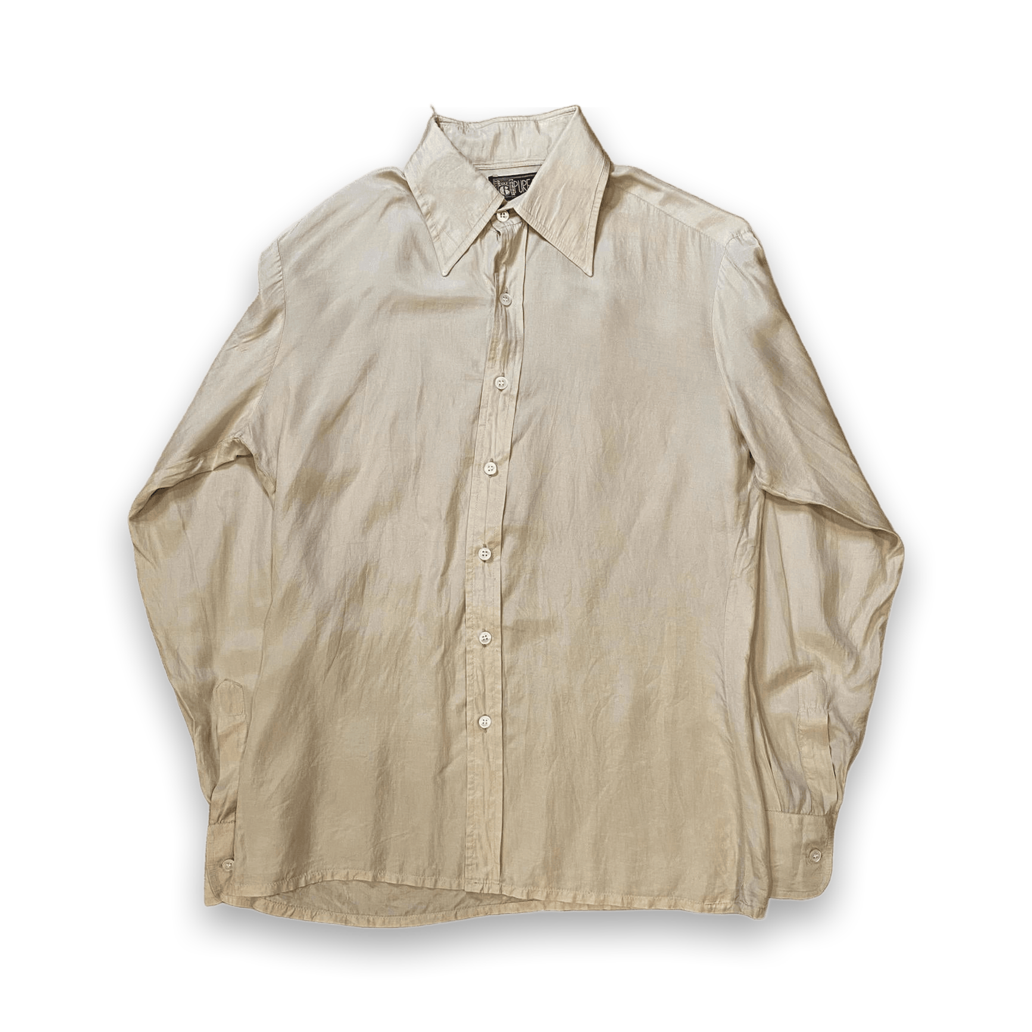 Vintage 70s Take 6 Pure Silk Button Up Dress Shirt Cream L