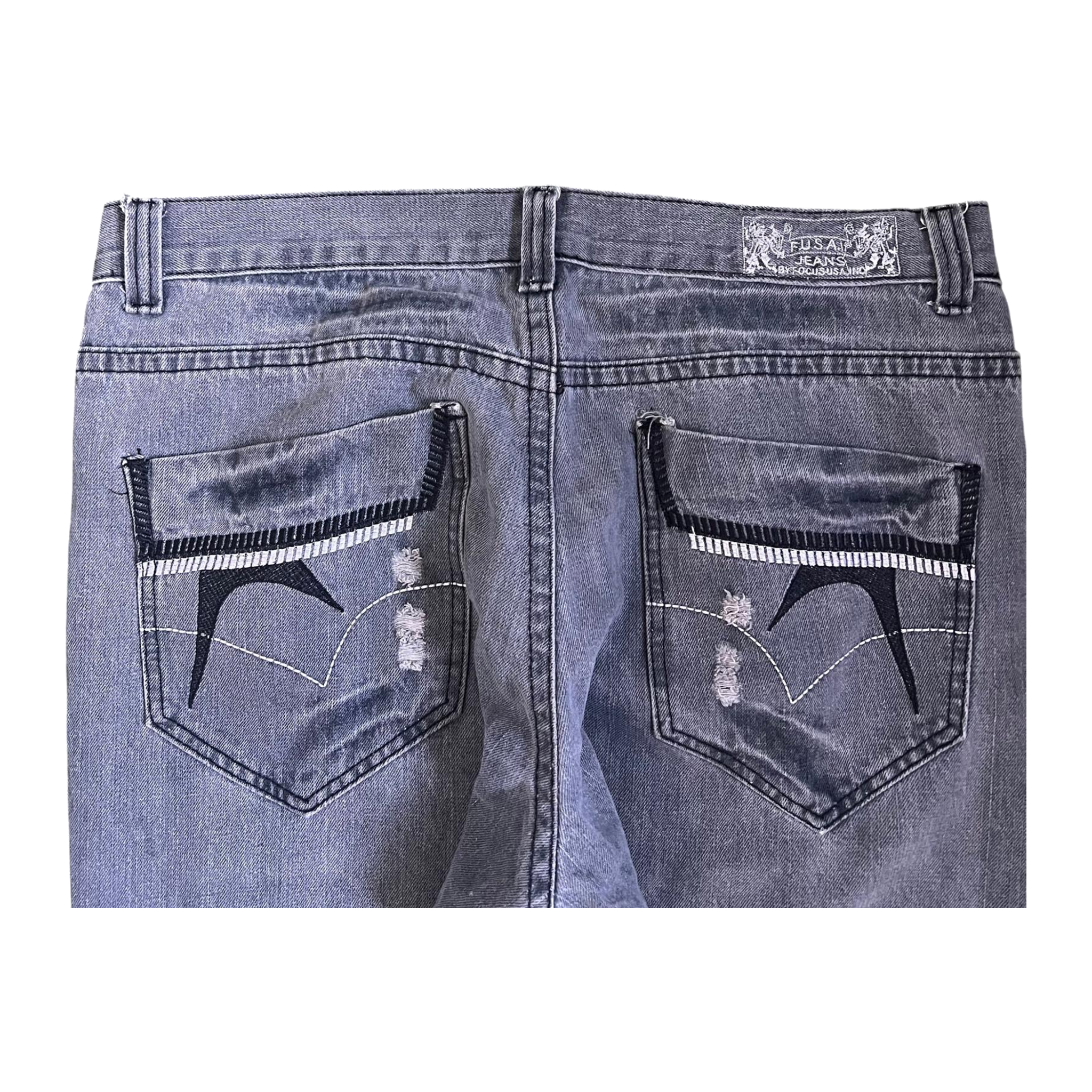 FUSA Focus USA Distressed Straight Leg Denim Jeans 14