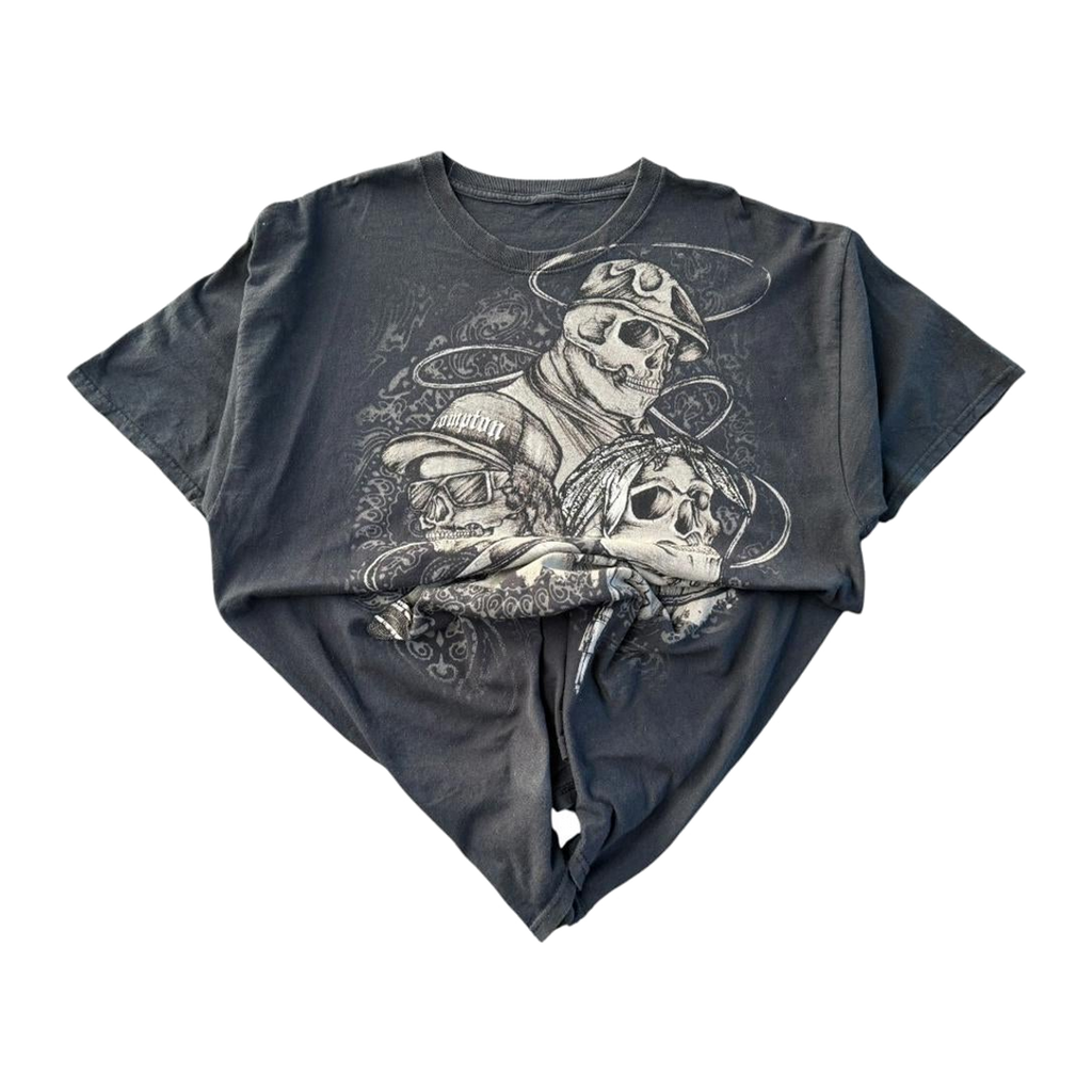 90s Vintage Compton Graffiti Style Skulls Graphic Short Sleeve T-Shirt Black L