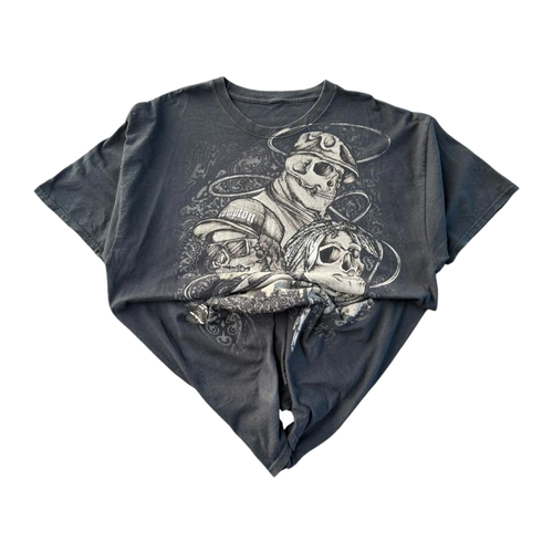 90s Vintage Compton Graffiti Style Skulls Graphic Short Sleeve T-Shirt Black L