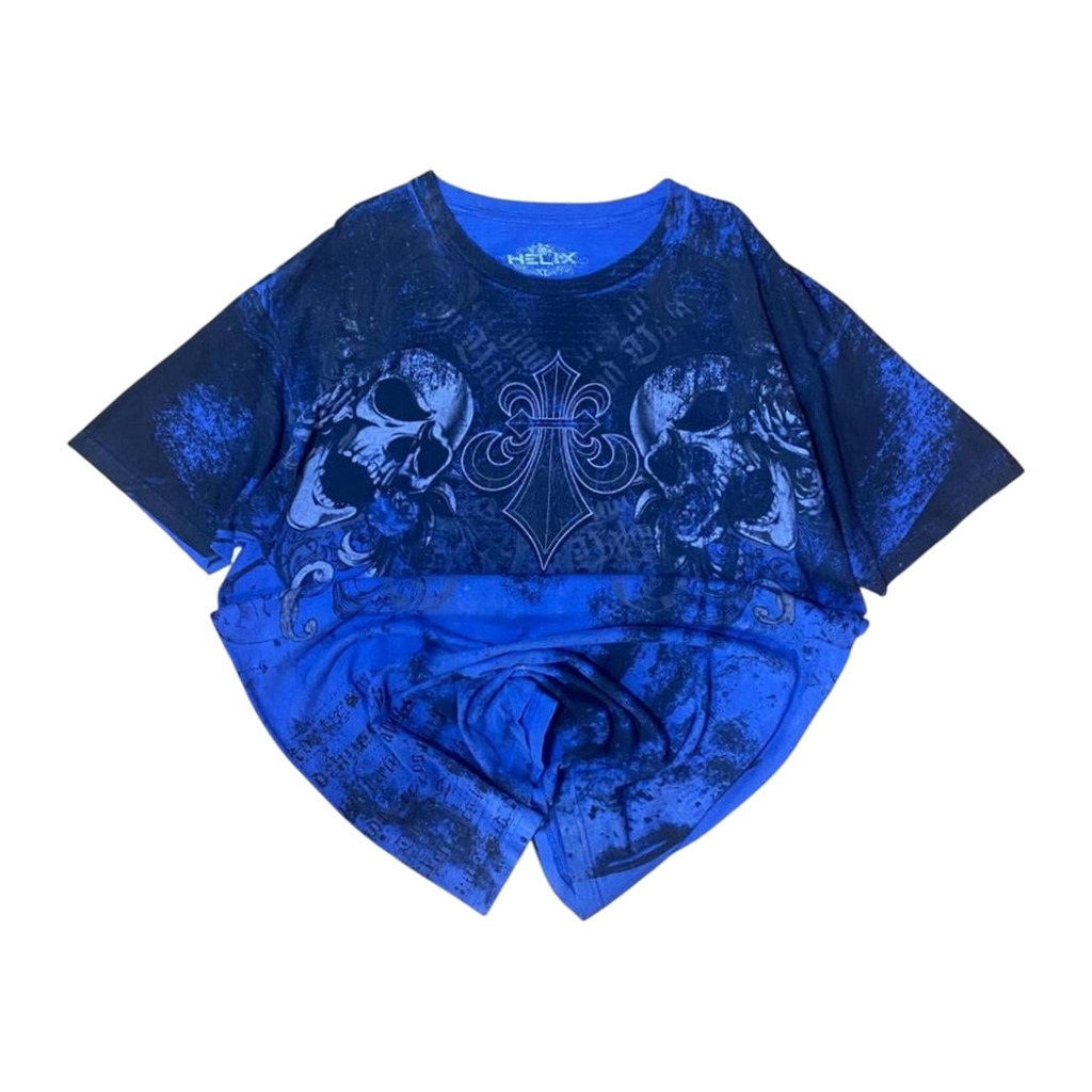 409 Hel FX Y2K Skull T Shirt Blue XL
