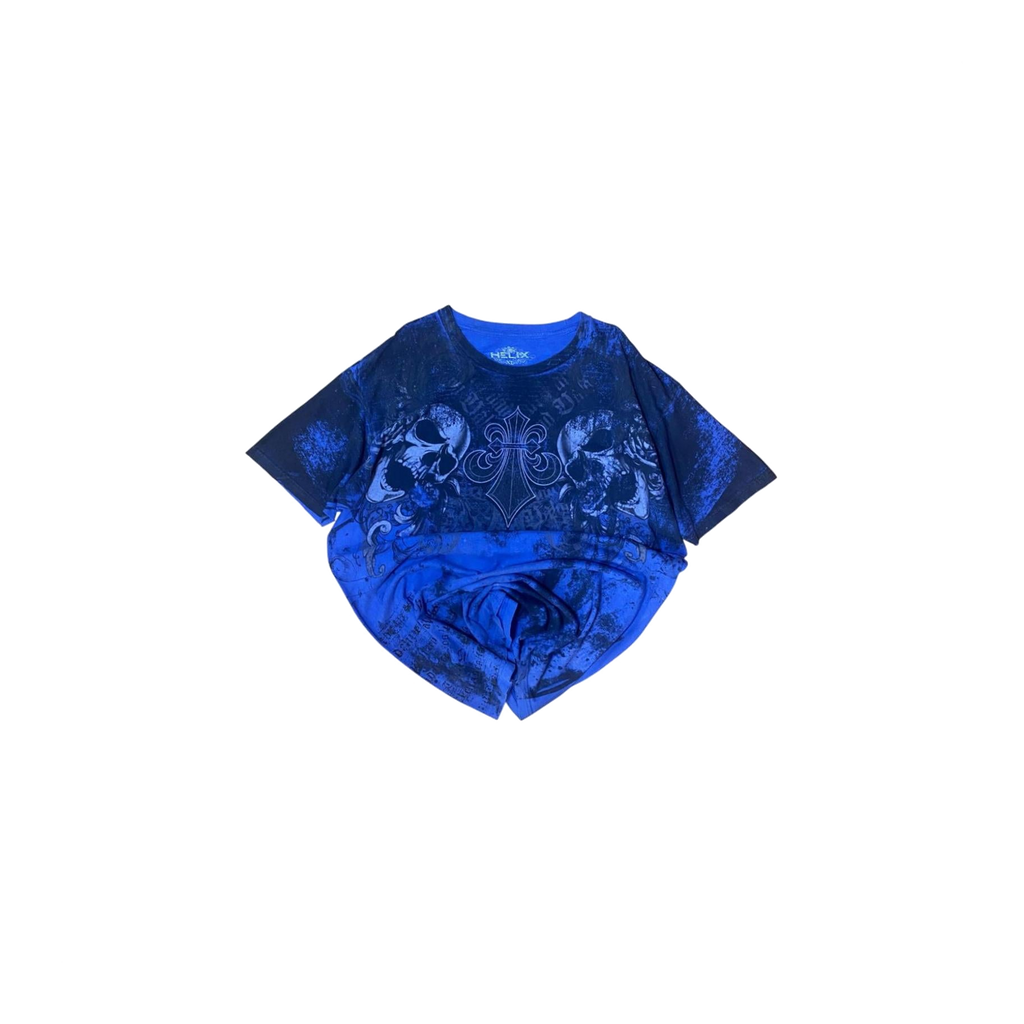 409 Hel FX Y2K Skull T Shirt Blue XL